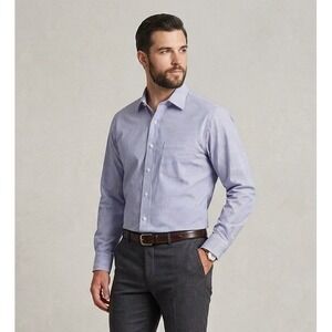 Brooks Brothers Dress Shirt Mens 16.5-35 Blue Striped Regent Non-Iron Stretch